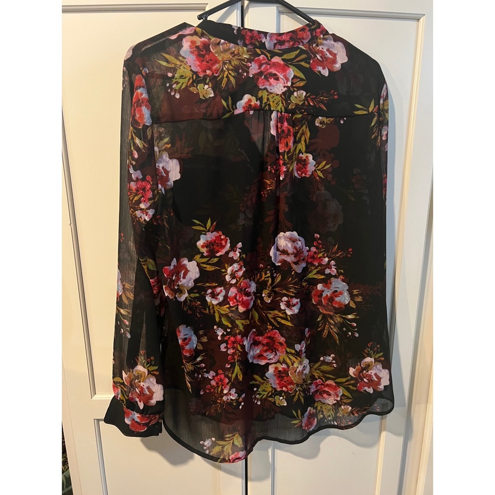 KUT from the Kloth Women Black Floral Sheer Long Sleeve Button Down Blouse Sz M - Picture 4 of 7